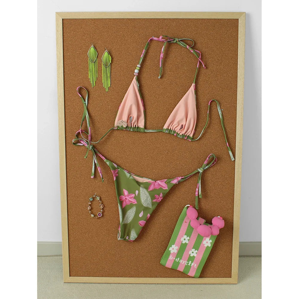 Micro Bikinis 2025 Push Up Swimsuit For Women Sexy Swimwear Brazilian Bikini Set Floral Print Biquini Swimsuit Summer Beachwear
