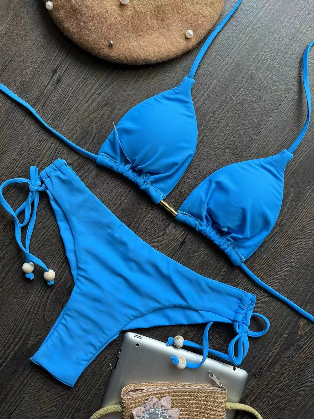 New Solid Color Bikini Set 2026 Women's Swimsuit Hanging Neck Rope Split Swimsuit 2-piece Set Summer Beachwear
