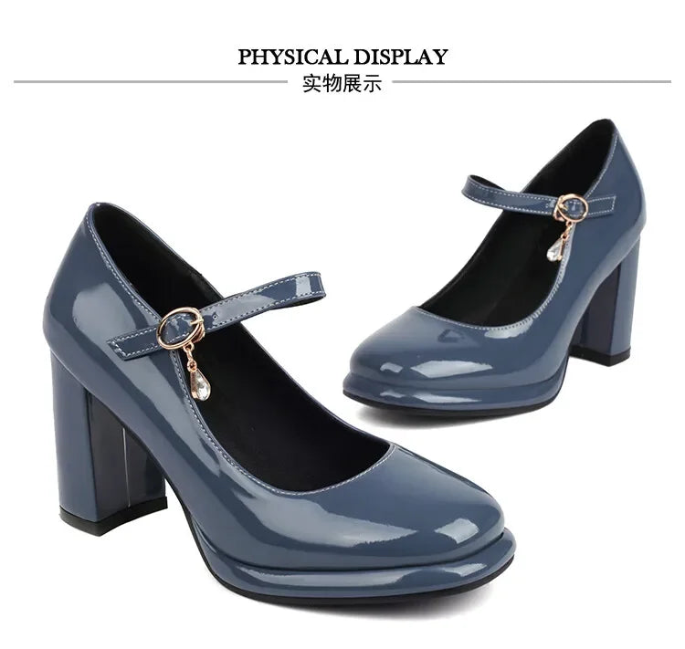 Spring and Autumn New Styles Fashion High-heeled Women's Shoes Shallow Mouth Buckle Square Heel Women Shoes Size 34-45 High 9cm