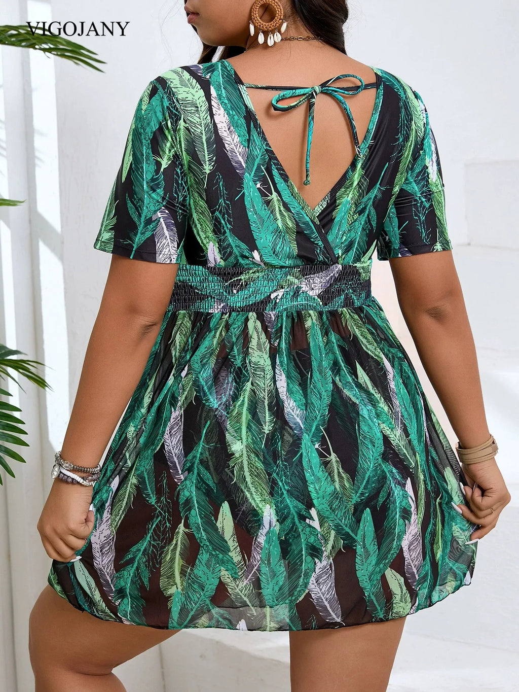 VigoJany 2026 Print Plus Size Tankini Swimwear Women Large V Neck Tied Curvy Dress Swimsuit Lady Big Beach 2 Piece Bathing Suit