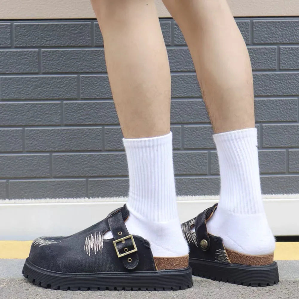 2025 Brand New Big Size 45 Denim Leisure Mules Shoes Women Trendy Comfy Walk Casual Clogs Flats Outdoor Slipper Men Slides