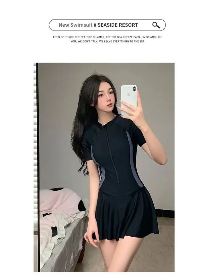 Female One-piece Conservative Student Dress Slimming Ins Sporty Super Fairy Hot Spring Swimsuit