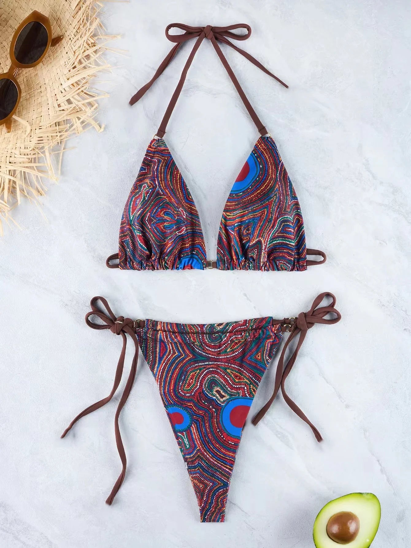 2026 Halter Trikini Ring Link Swimsuit Women Bikini String Swimwear Female Padded Bathers Bathing Swimming Swim Suit Beachwear