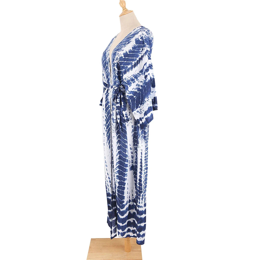 New 10 Colors Printed Long Sleeve With Belt Tunic Beach Cover Up Cover-ups Beach Dress Beach Wear Beachwear Female Women V4521