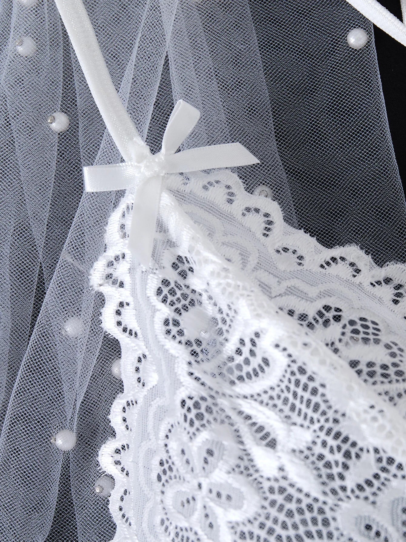 White Embroidered Lace Falafan Dress Set - Sexy Lingerie for Women - Sexy Bra Set with Strap Design on the Back 21077
