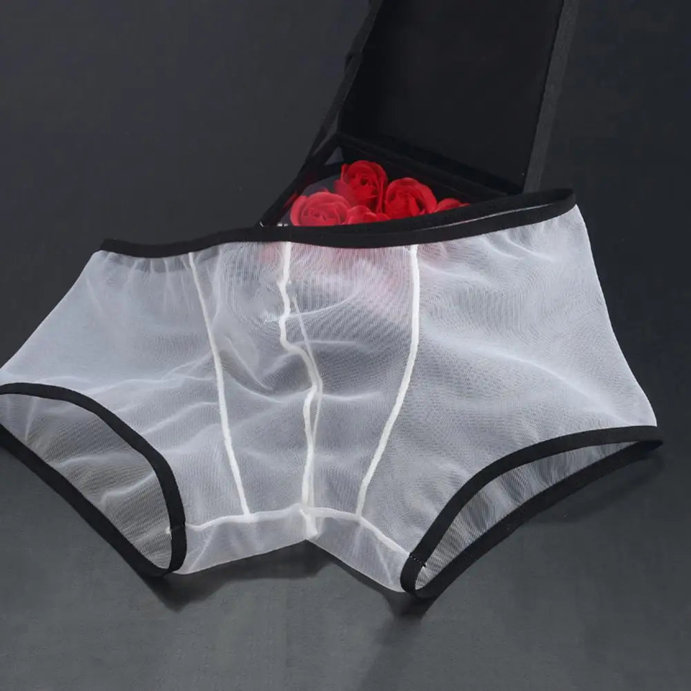 Mesh Perspective Shorts Panties Men Boxer Underwear Transparent Low-rise Moisture-wicking Boxer Shorts