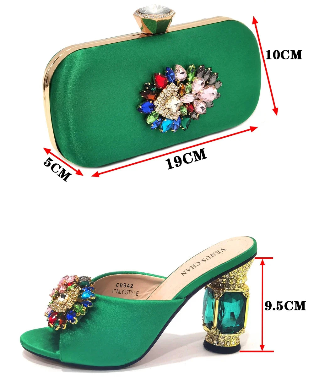Doershownew Italian blue Shoes And Bag Sets For Evening Party With Stones Italian Leather Handbags Match Bags! HSD1-35