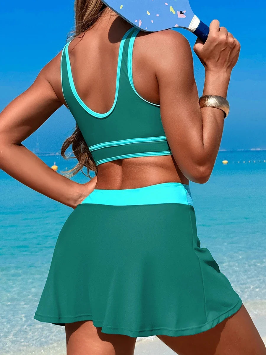 2026 Sporty Swimsuit Women Two Pieces High Waist Beach Dress Solid Swimwear Female Bathers Bathing Swimming Swim Suit Beachwear