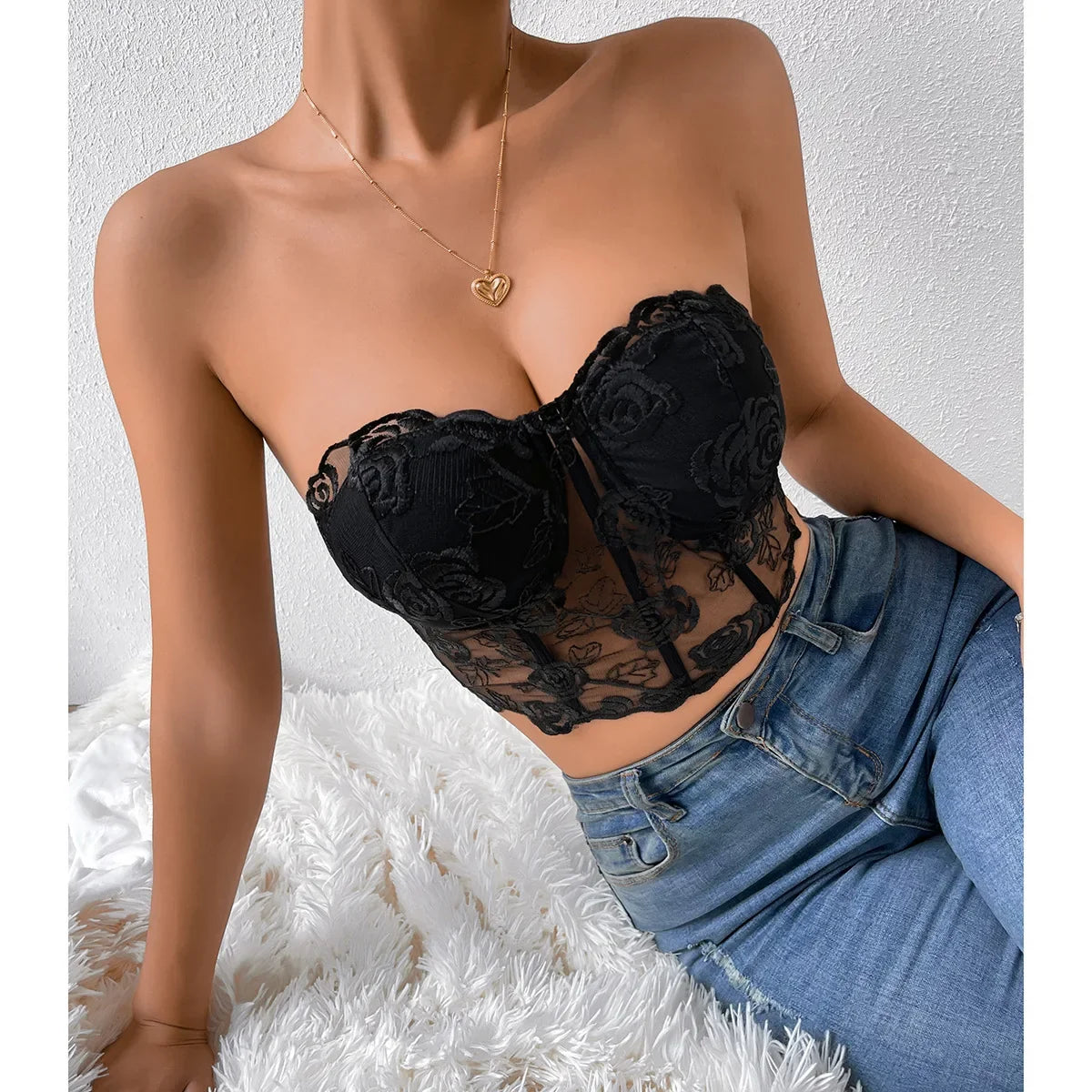 Phantasy Sexy Lace See through Crop Top Women Fashion Floral Embroidery Black Tank Top Night club Dress up 2026 Summer Outfit