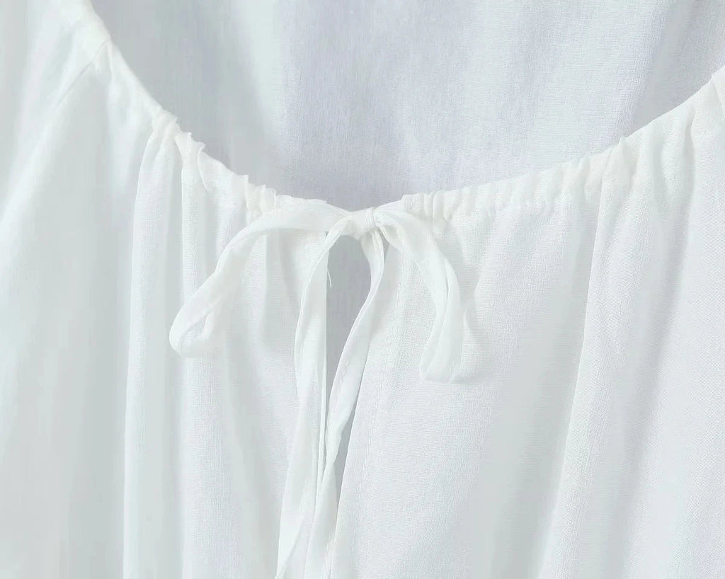 Foridol Tie Up Ruffles Lantern Sleeve White Blouse Women Spring Fashion Pelpum Top 2025 Summer O Neck Beach Casual Chic Blusa
