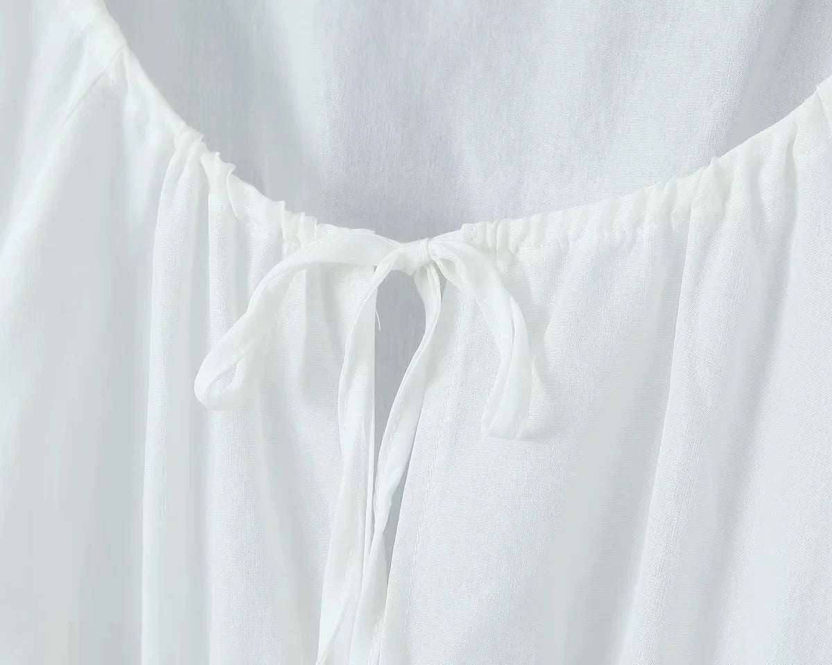 Foridol Tie Up Ruffles Lantern Sleeve White Blouse Women Spring Fashion Pelpum Top 2025 Summer O Neck Beach Casual Chic Blusa