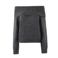 Foridol Slash Neck Dark Grey Mohair Women Sweater Pullover Femme Casual Loose Trendy Style Autumn Winter Knitted Pullover