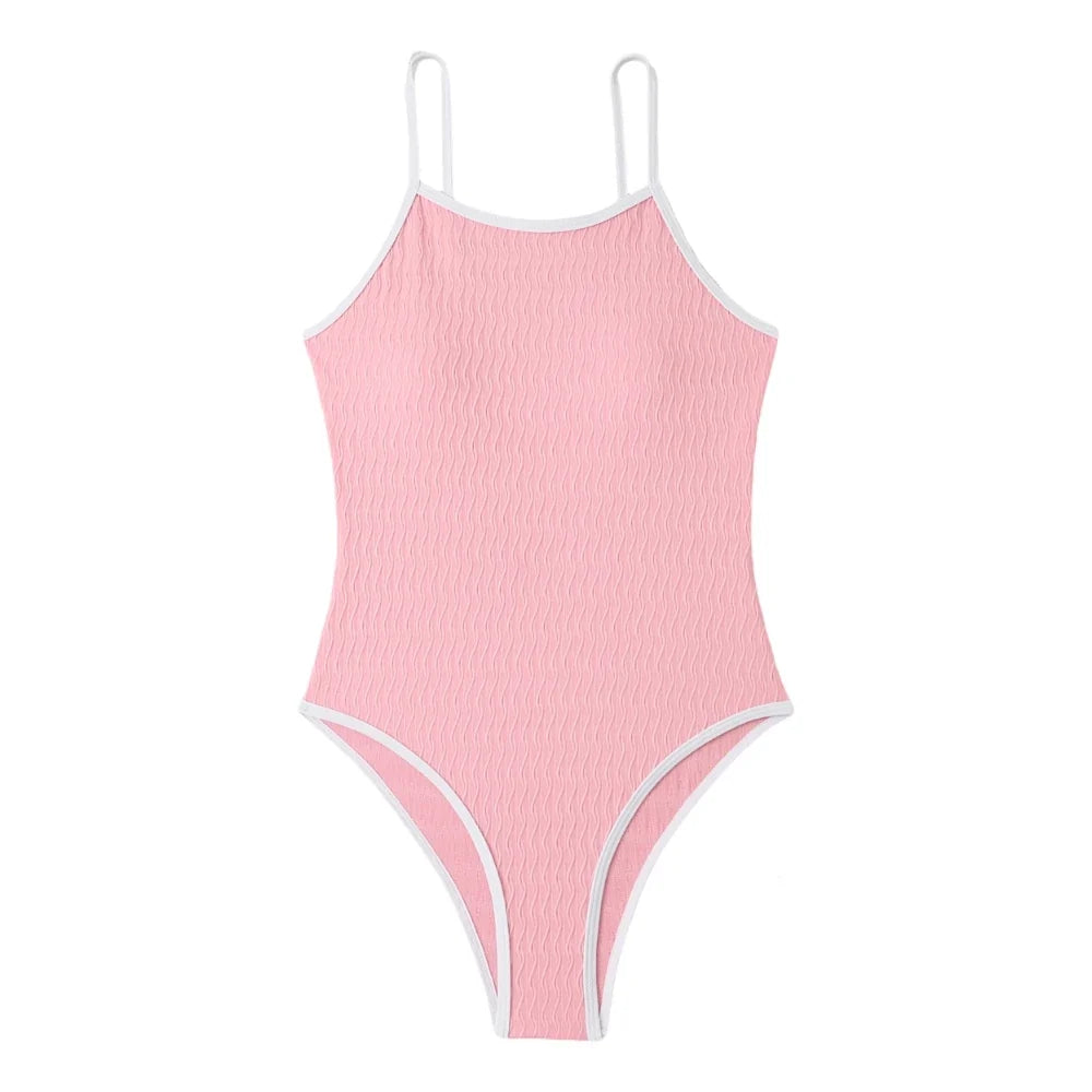 2026 One Piece Swimsuit Solid High Cut Swimwear Women Bathing Suit Female Swimming Summer Beachwear Bodysuit