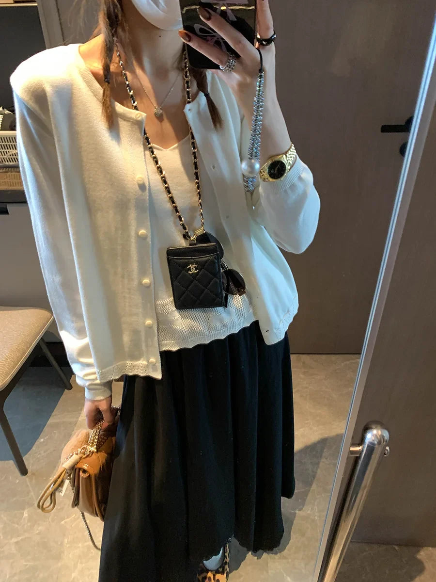 Spliced Lace Elastic High-waisted Slimming Skirt White Lace Trim Skirt Elastic Waist Casual Summer Style Skirt For Women 6S7Q