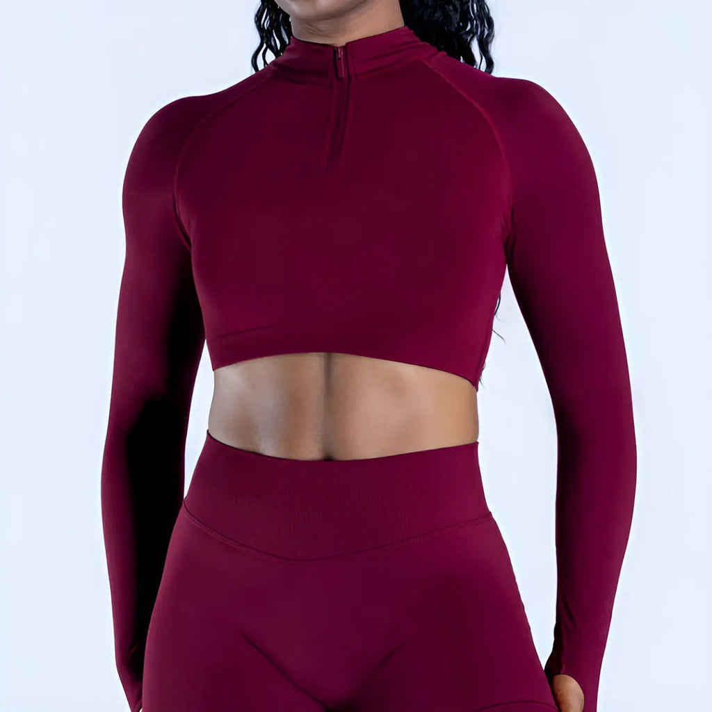 NCLAGEN Impact Crop Zippy Fitness Top Long Women Sleeve GYM Clothes Seamless Running Workout Quick Dry Pilates Sports Yoga Shirt