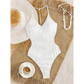 S - XL Sexy Pearls Wrinkled V Neck Women Swimwear One Piece Swimsuit Female Backless High Cut Leg Bather Bathing Suit Swim V7720