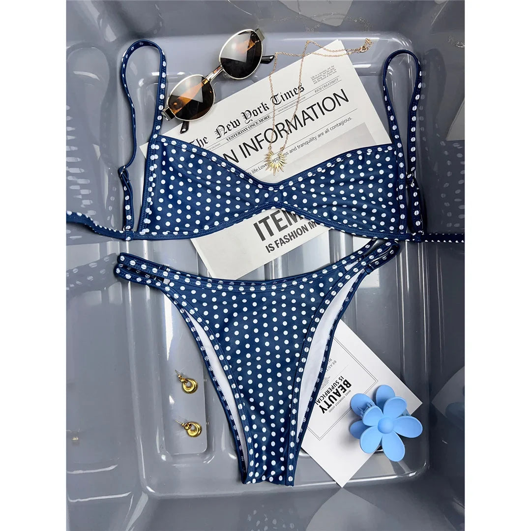 XS - L 2026 Plaid Printed Bikini Female Swimsuit Women Swimwear Polka Dot Bather Bathing Suit Swim Two-pieces Bikini set K8039