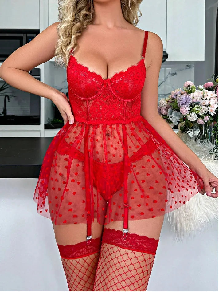 Sexy Women's Lace Trimmed Mesh Splicing Strap Transparent Backless Deep V Sleeveless Solid Color Dress Elegant Charming O4MC