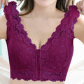 Zipper Sexy Lace Bras For Women V Neck Push Up Padded Brasiere Tops Hollow Out Bralette Breathable Comfortable Women'S Underwear