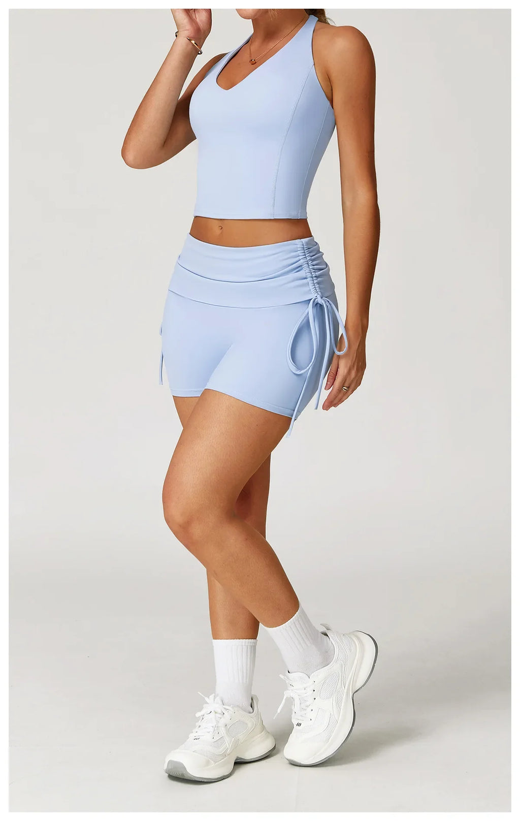 Women's Yoga Pants Summer Folding Drawstring High Waisted Nude Tight Sports Shorts Breathable Tummy Control Workout Leggings