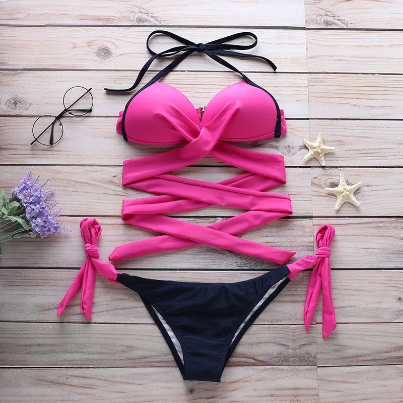 10 Colors Sexy Bikini S-2XL Swimwear Swimsuit Women Cross Bandage Bikinis Set Bathing Suit Female Push Up 2026 Bikini Brasileno