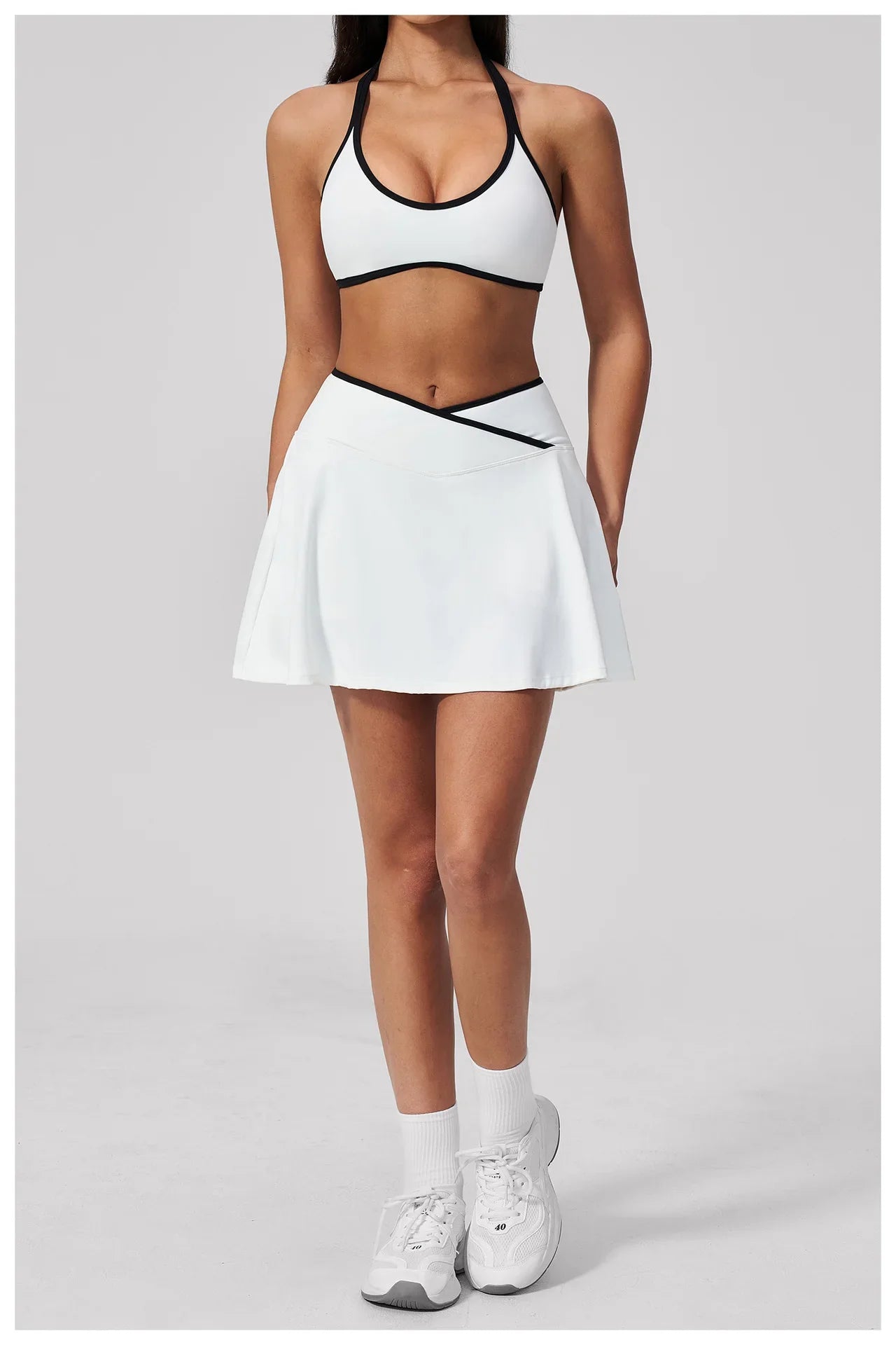 Summer New Outdoor Breathable Yoga Sets Women Color Block Shockproof Sports Bra Tennis Pleate Skirt Gym Workout Fitness Suits