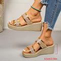Shiny Sequin Wedge High Heels Sandals Women Plus Size Gold Chunky Platform Slippers Woman Lightweight Thick Sole Summer Sandles