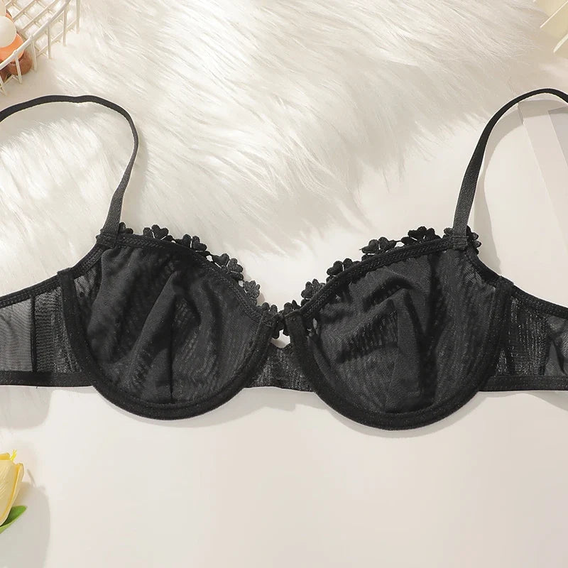 Women's Lingerie sexy bra polka dot thin style translucent flower sweet style lingerie push up braissereMR2639