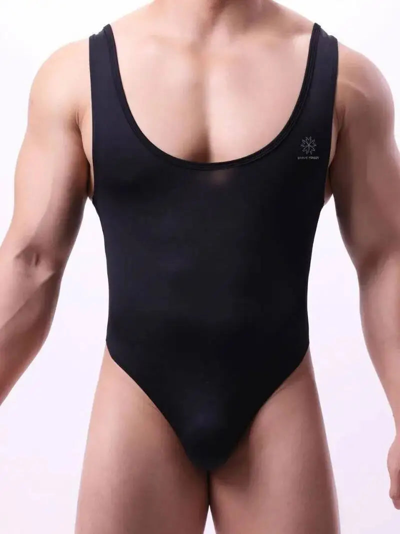 Solid Color Bodysuits Pure Desire Backless Deep V Suspenders Sleeveless Bodysuits Transparent Mesh Sexy Unisex Bodysuits B0IK
