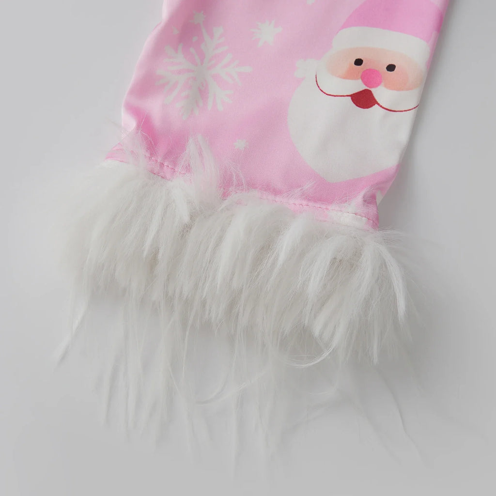 Womens 2 Pieces Christmas Pajamas Sets Print Furry Trim Button Up Long Sleeve Lapel V Neck Tops and Pants Lounge Wear