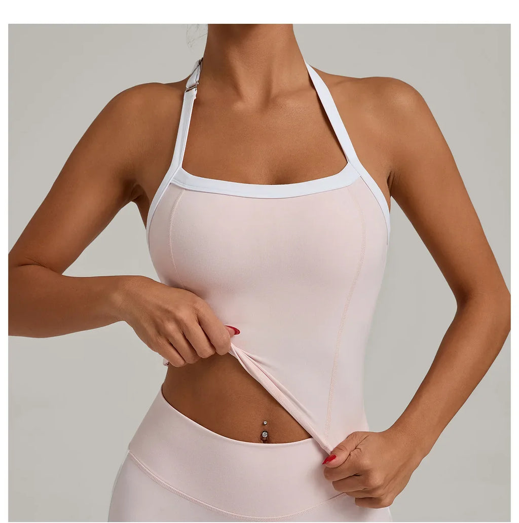 Hanging Neck Top Women Sports Bra Push Up Fitness Yoga Bra Color Blocked Underwear Gym Sport Tops Women Running Vest Bralette