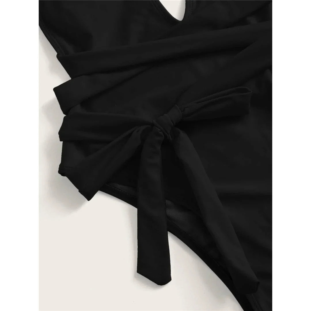 New Sexy Long Wrap Around Deep V One Piece Swimsuit Women Swimwear Female High Cut Monokini Bather Bathing Suit Swim Lady V1639B