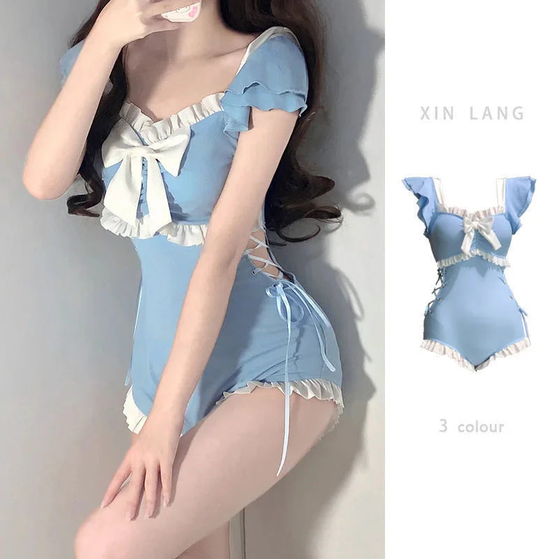 Female One-piece Swimsuit, Cute Girl, Conservative Coverage, Slimming Effect, Instagram Style New Vacation Hot Spring Swimsuit
