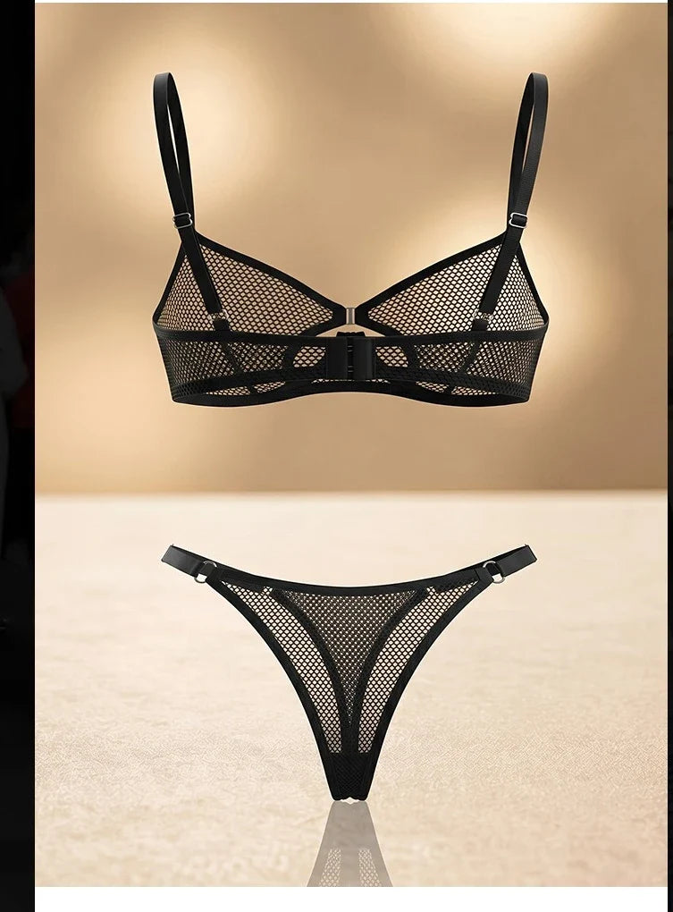 French Style Sexy Embroidered Transparent Underwear Set V-Neck Design Anti-Sagging Breathable Bra And Panties Ensemble