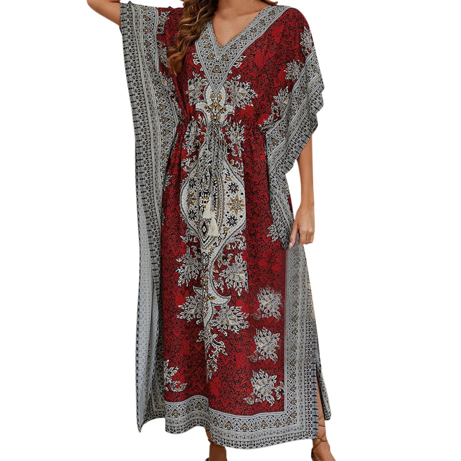 Dresses For Womens Kimono Style Vintage Printed Loose Summer Beach Clothes Personality Weastern Funny Women Dresses Casual