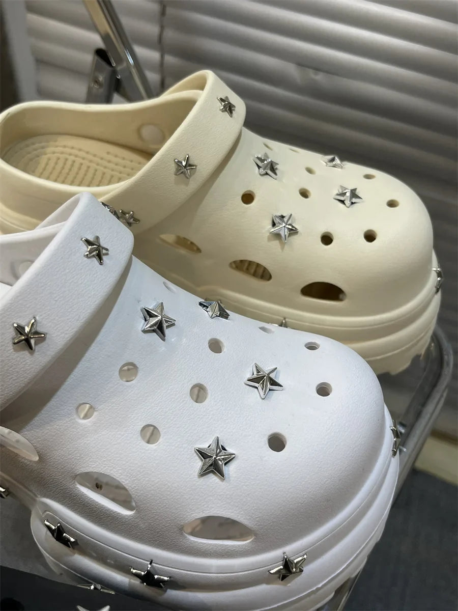 Women Fashion Clogs DIY Cute Stars Platform Slippers Soft EVA Sexy High Heels Female Indoor Street Shoes Girls Beach Sandals