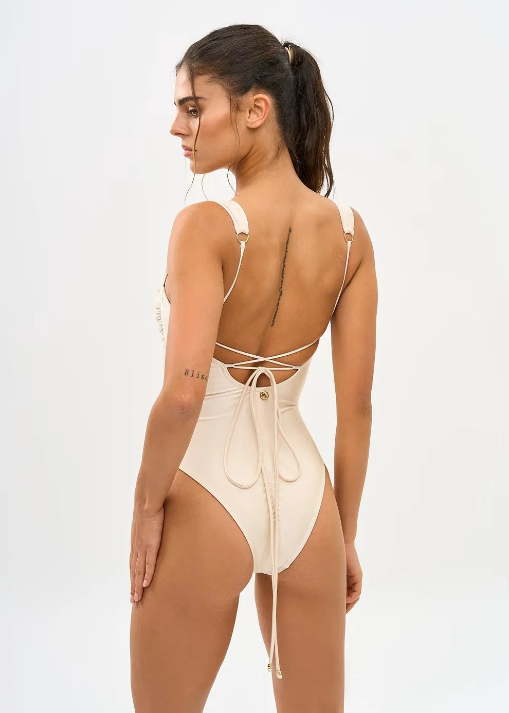 2025 Fashionable Beige One-Piece Swimsuit with Unique Floral Design Perfect for Beach Wear and Pool Parties Summer Getaways