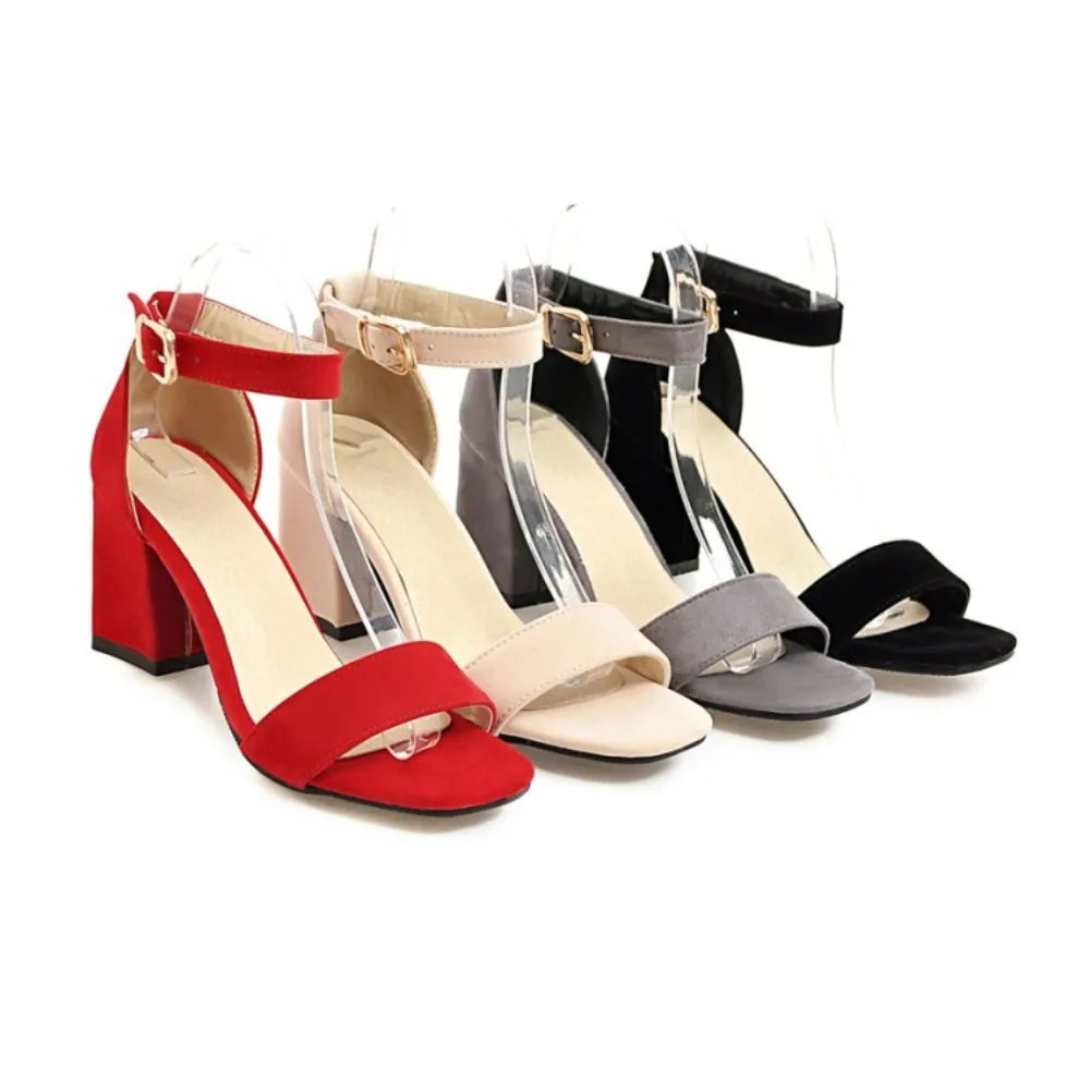Women Sandals New Summer Fashion Sandals Medium High Heels Outdoor Elegant Wedding Shoes Bridal Plus Size Buckle Strap Sandals