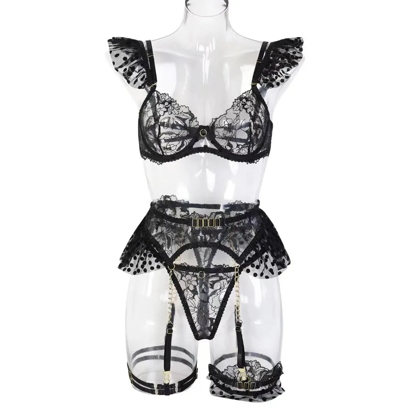 Toucheart 7PCS Women Sexy Lace See-through Hollow Out Interesting Underwear Garters Slim Backless Spaghetti Strap Sexy Mesh Set