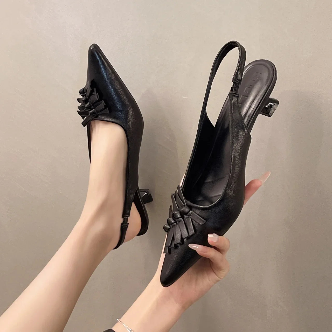 Pointed Toe Slingbacks Sandals Women Elegant Kitten Heel Dress Shoes Shallow Comfy Bowknot Office High Heels Ladies 2026