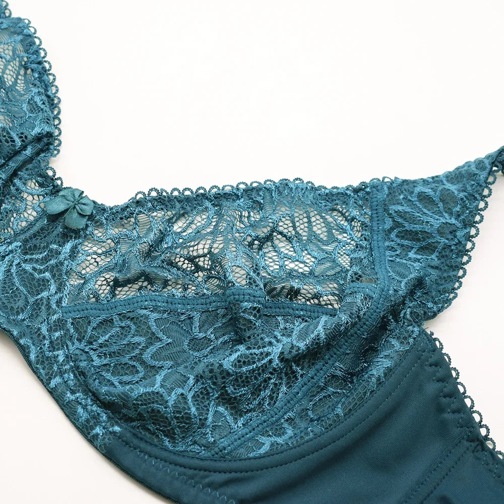 Sexy Womens Bras Ultra-Thin Perspective Deep V Lace Sheer Plus Size Bra Female Underwear Lingerie BH Tops D E F Cup