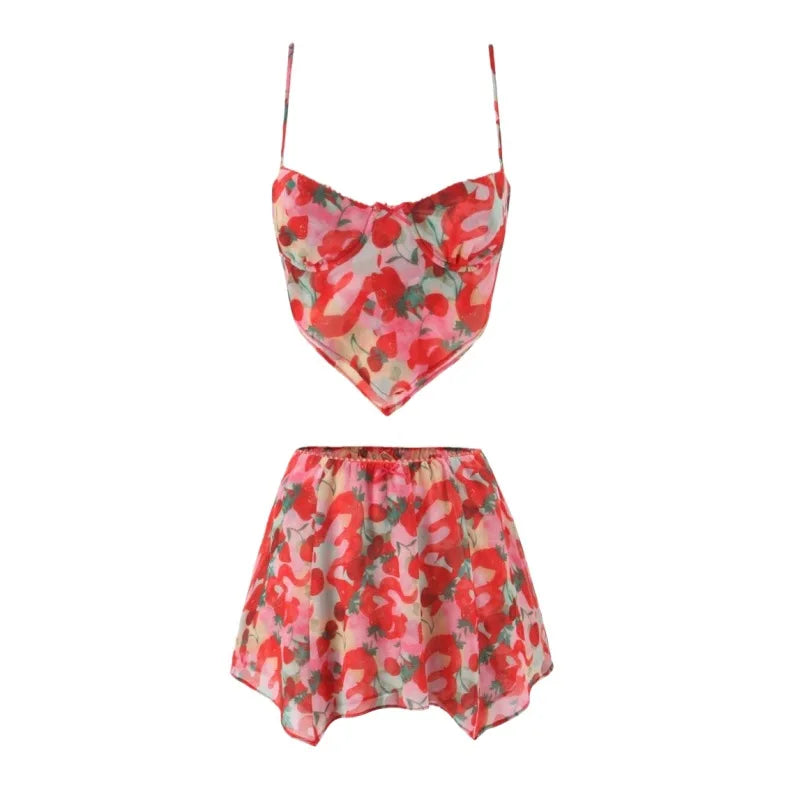 Vietnamese Spring Summer Hot Girl Three-Dimensional Light-Circle Strapless Tank Top With Irregular Lace Trim And Mini Skirt ERE9