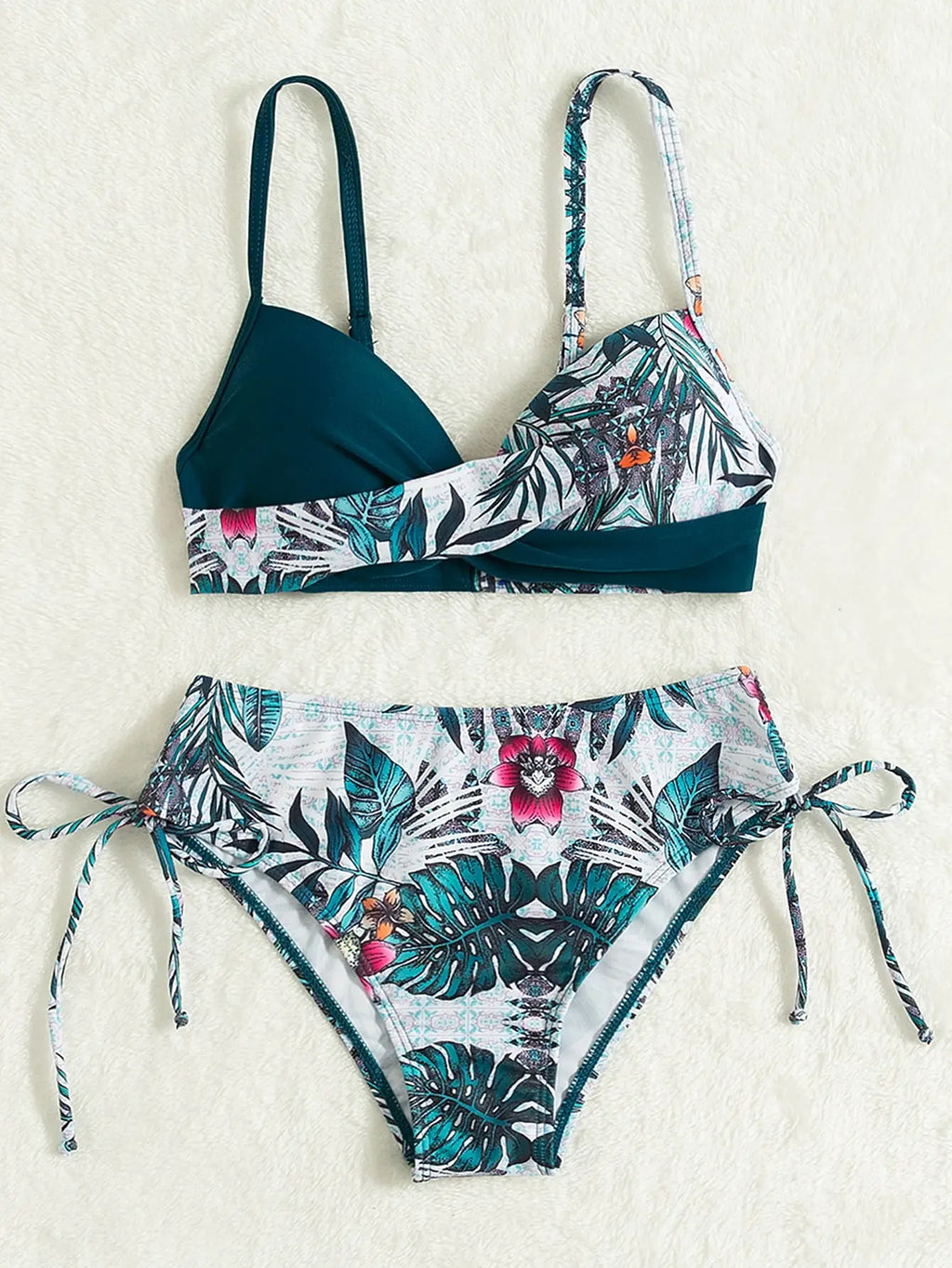 Tropical Print Bikini 2026 Women Drawstring Swimwear Female Push Up Swimsuit Beachwear Bathers Bathing Swimming Swim Suit