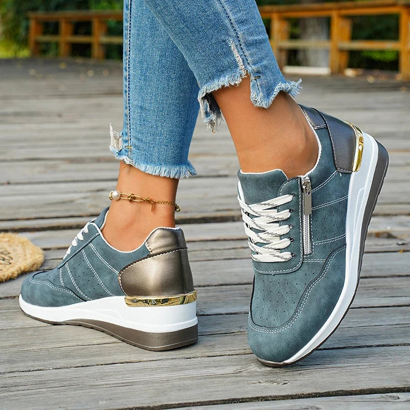Plus Size 44 Platform Casual Sneakers for Women Lace Up Anti Slip Thick Sole Sport Shoes Woman 2026 Spring Zipper Walking Shoes