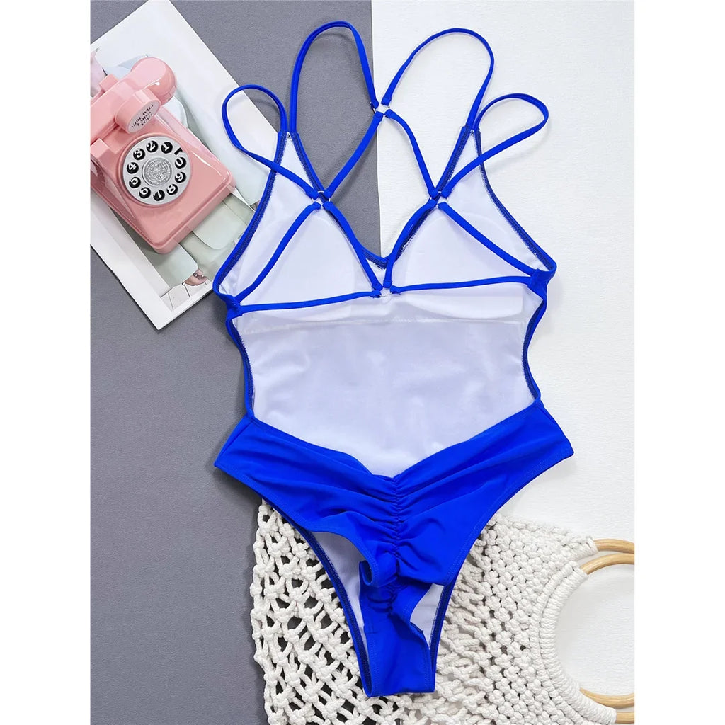 S - XL Sexy Leopard Printed V Neck Women Swimwear One Piece Swimsuit Female Backless High Leg Cut Bather Bathing Suit Swim V4808