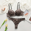 New leopard print European and American 3/4 cup lingerie paired with thong sexy women's underwear set push up bra B2087