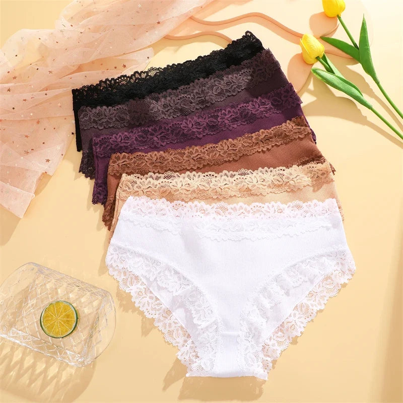Sexy Cotton Lace Panty Women Low Waist Panties Underwear S-XL Solid Color Ladies Briefs Lingere Underware Comfortable Women