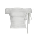Korean Style Solid Color Women's Top Casual Slash neck Crop Top Fahionable Slim Fit White Tee Lady Summer Night Out Dress up