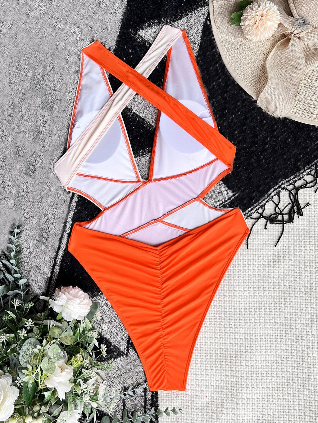 Deep V Neck One Piece Swimsuit Women Solid Red Black Criss Cross Backless Pleate Thong Bikini 2026 Beach Bathing Suit Swimwear