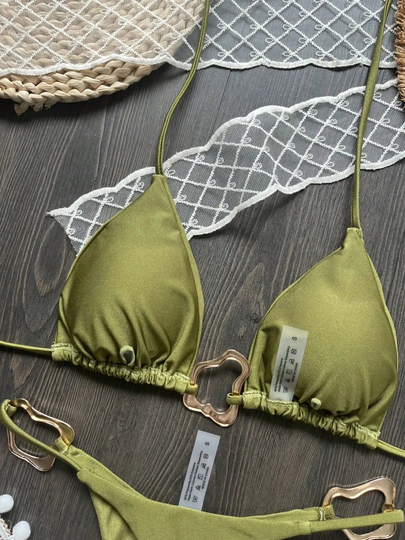 New Sexy Bikini Solid Color Lace-up Split Two-piece Swimsuit for Women